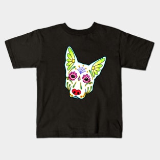 German Shepherd in White - Day of the Dead Sugar Skull Dog Kids T-Shirt